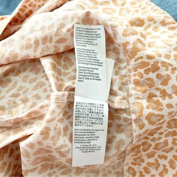 J. Crew Cottage Dress Pink Leopard Cotton Short Puff Sleeves Button Down Size S - Picture 7 of 8